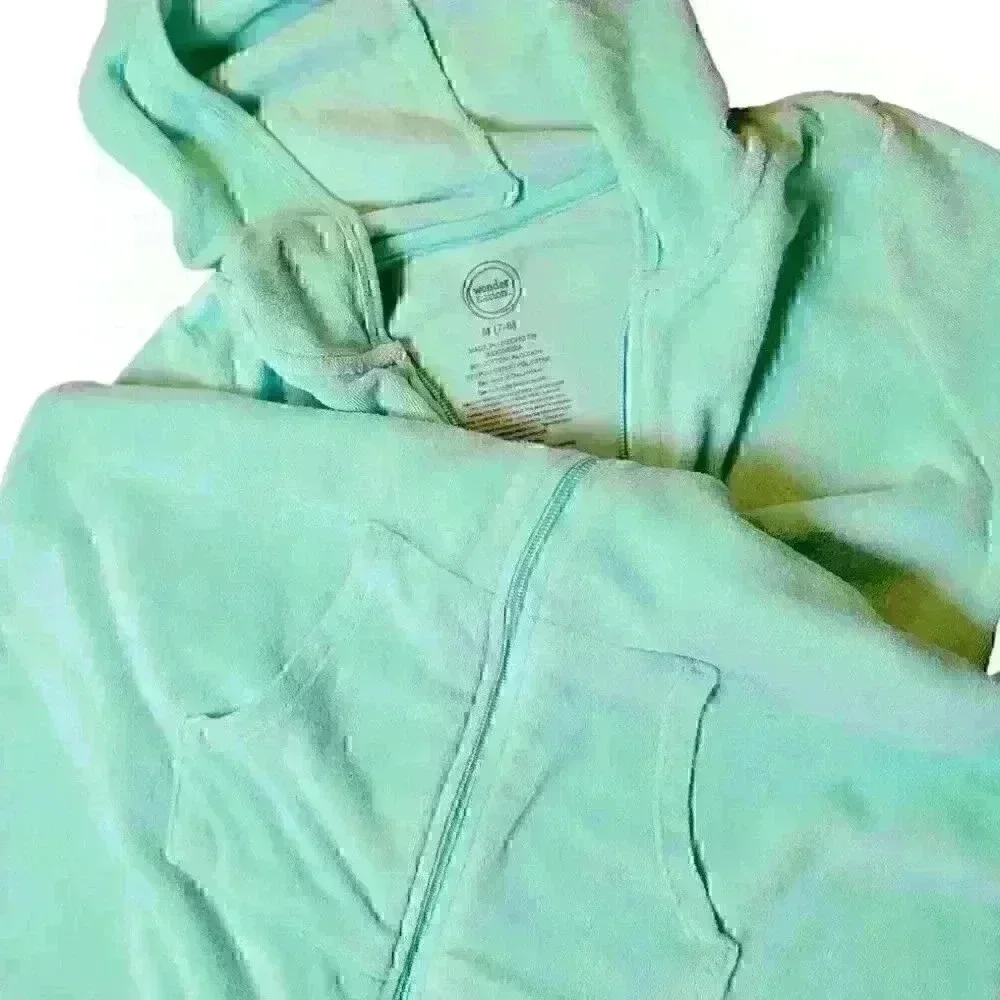 WONDER NATION Girls MINT GREEN Beach Cover Robe HOODIE Pockets Short Sleeve Med - Picture 6 of 6